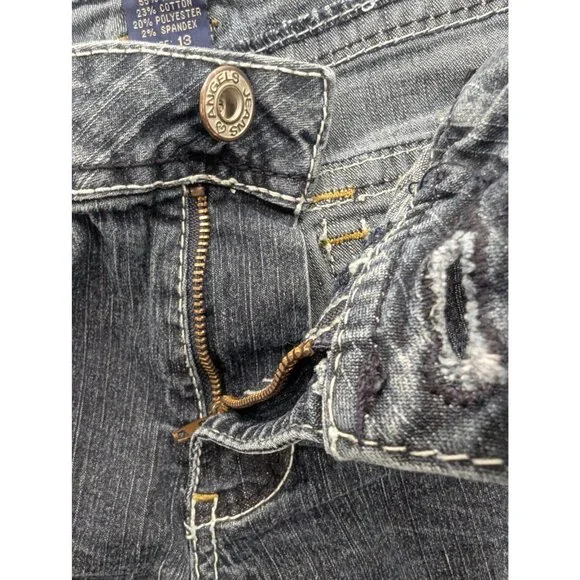 Angels Jeans Juniors 13 Blue Dark Wash Low Rise Skinny Stretch Embroidered - Picture 12 of 14